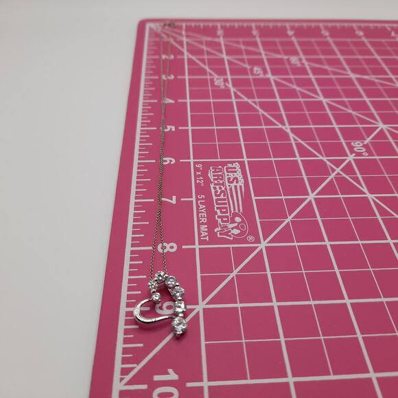 Vintage Italian Sterling Silver Heart Necklace, CZ Rhinestones, 17" - Picture 11 of 12